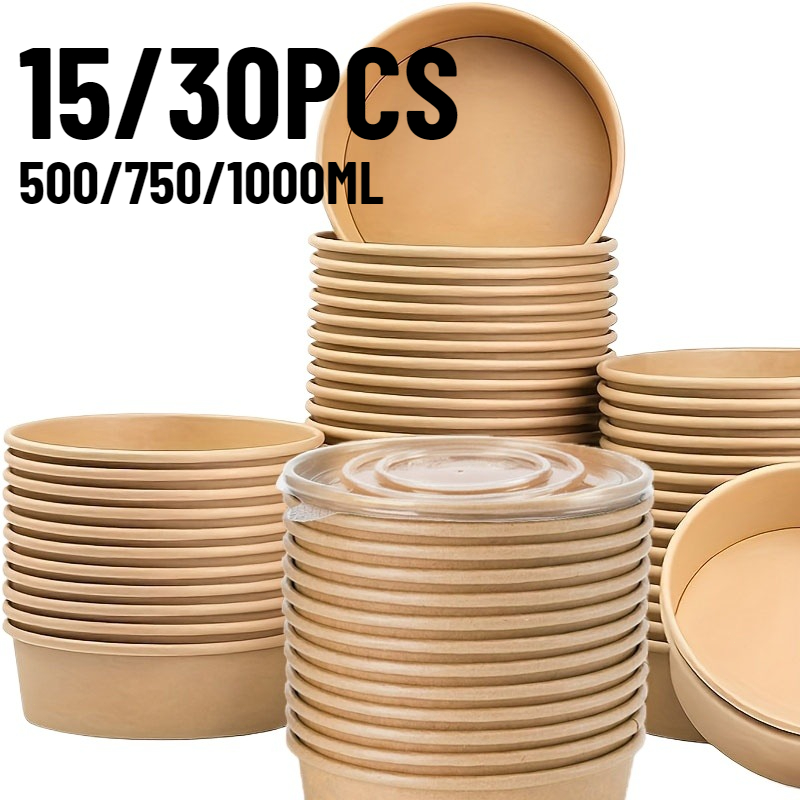 Meal Prep Bowl - 15/30PCS 크래프트 종이 그릇 뚜껑이 있는