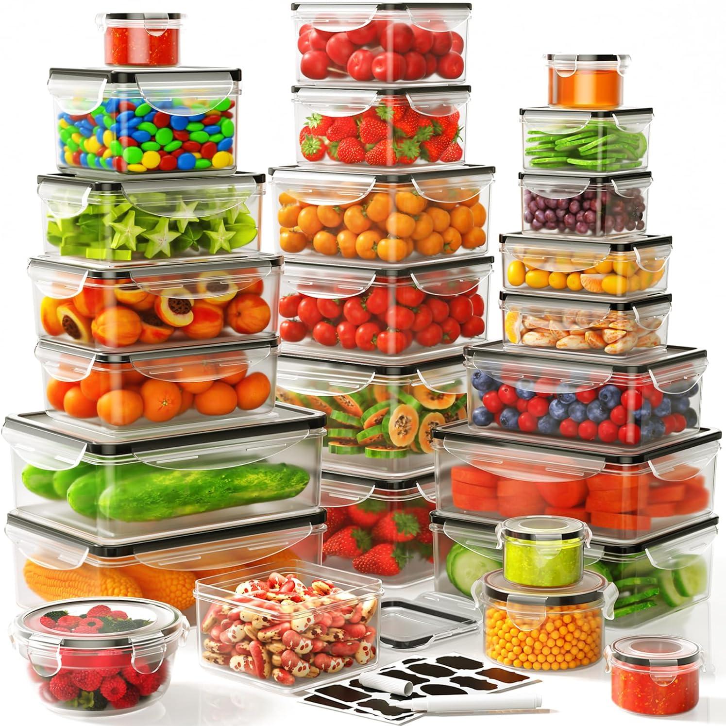 뚜껑이 있는 40개 세트의 밀폐형 식품 보관 용기, 투 - Meal Prep Kitchen 리뷰 및 가격