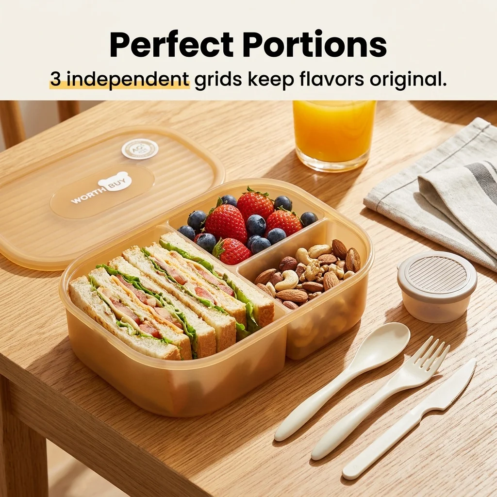 칸막이가 있는 플라스틱 도시락통, 3칸 분리형, 어린이 - Meal Prep Or Prep Meal 리뷰 및 가격